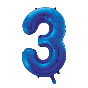 Zahlenballon 3 Blau 86 cm hoch