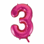 Zahlenballon 3 Pink 86 cm hoch