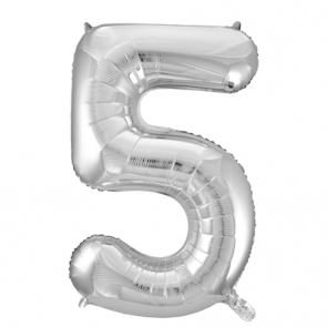 Zahlenballon 5 Silber 86 cm hoch