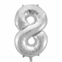 Zahlenballon 8 Silber 86 cm hoch
